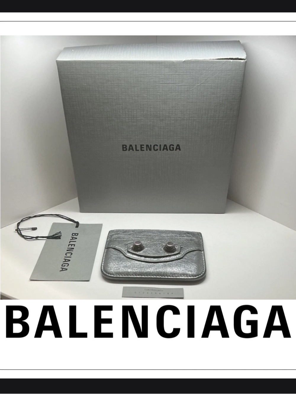 Balenciaga La Cagole Metallic Leather Card Holder